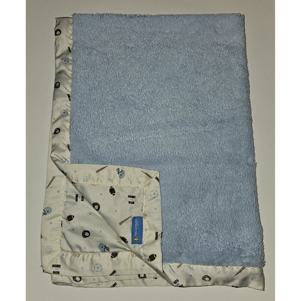 Tiddliwinks Baby Blanket Blue White Sports Home Run Football Baseball Basketball
